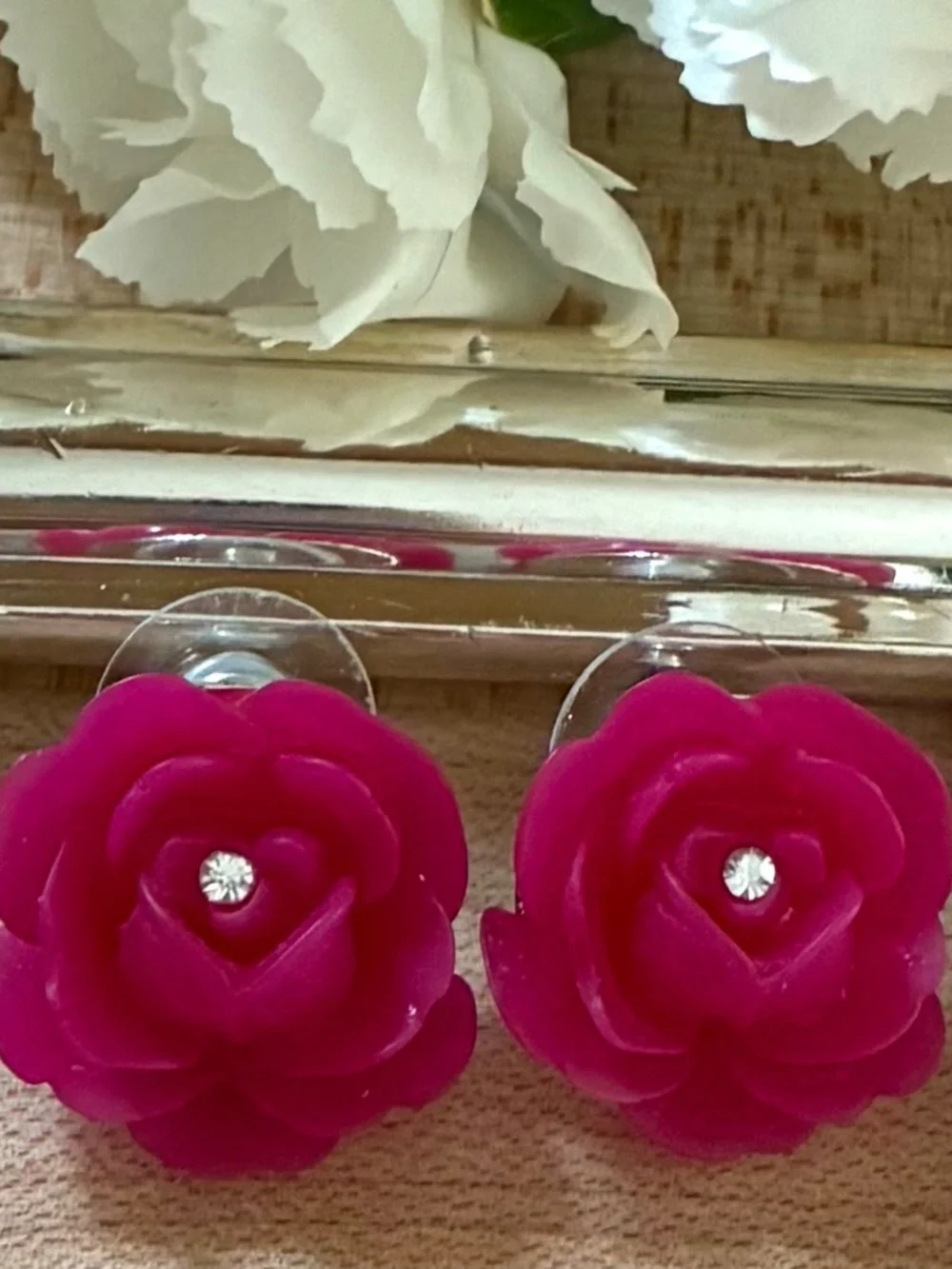 Betsey Johnson Rose Crystal Stud Earrings